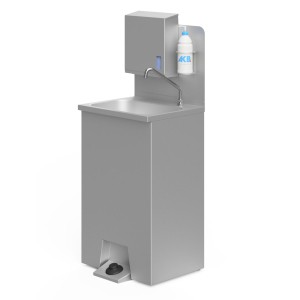 Handenwas-unit verrijdbaar RVS met handdoekdispenser en flaconhouder