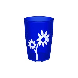Beker anti slip SAN - 250cc - Blauw transparant met witte bloemen